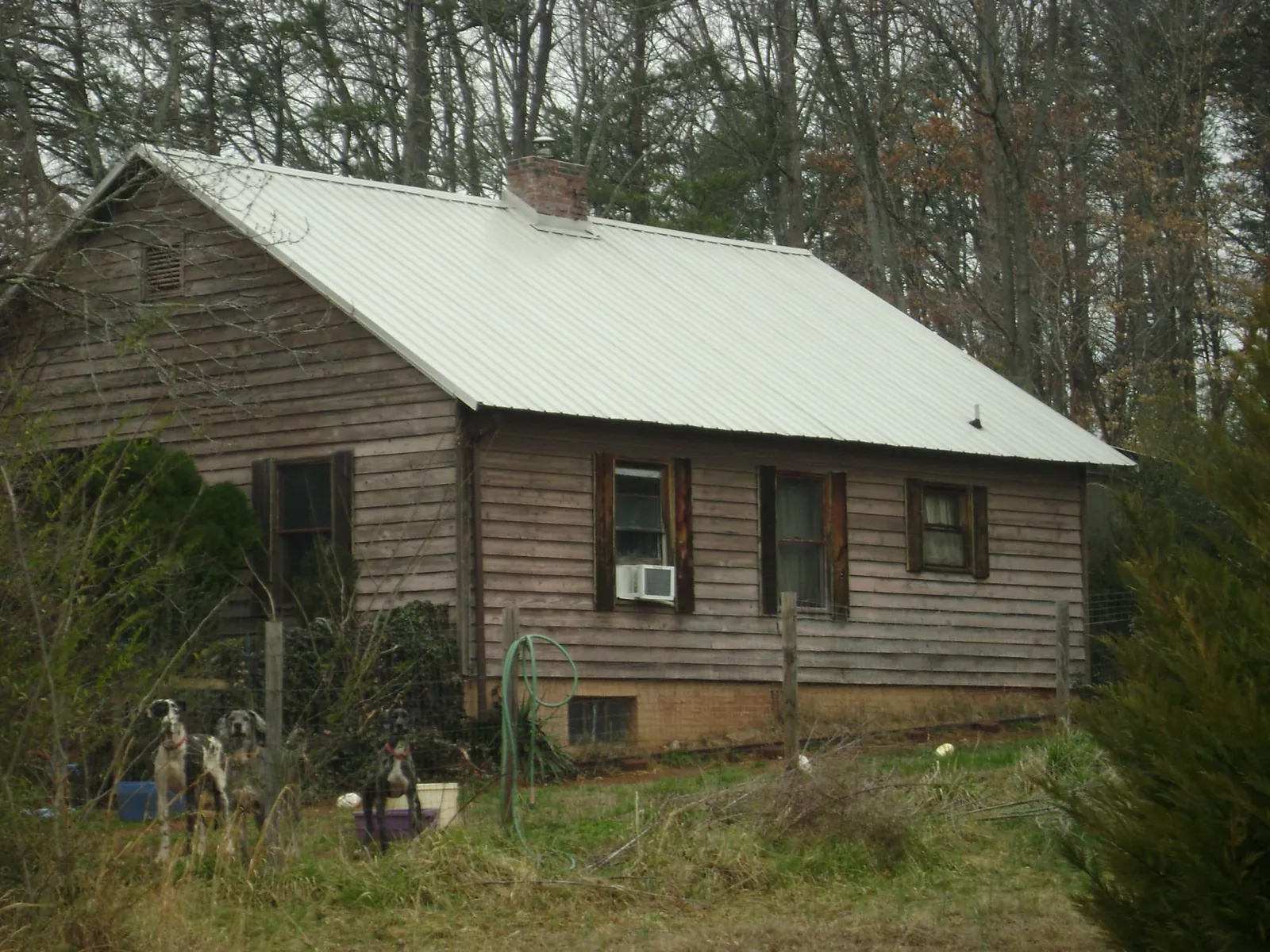 White metal roof on an old wood sided farmhouse, from a Asphalt Shingle Roof Repair job in West End